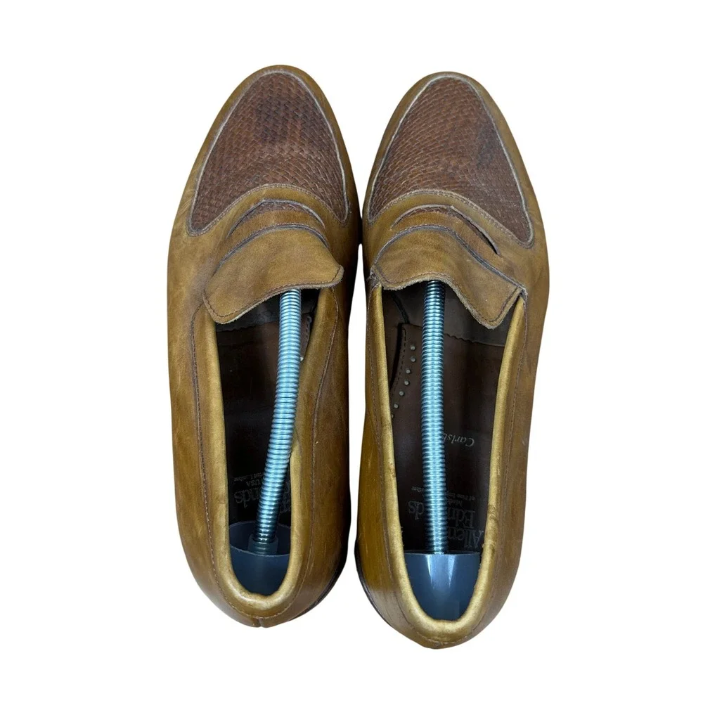 Allen Edmonds Carlstadt Loafers Mens 11.5 D Tan Woven Leather Penny Slip On Shoe